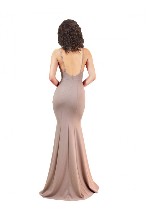 Sleeveless V-Neck Stretch Crepe Dusty Pink Long Black Tie Evening Gown / Prom Dress / Bridesmaid Dress Sydney