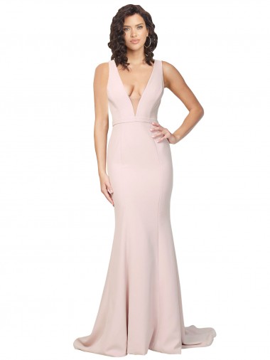 Sleeveless V-Neck Stretch Crepe Pink Sweep Train Black Tie Evening Gown / Prom Dress / Bridesmaid Dress Sydney