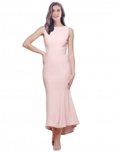 Sleeveless High Neck Stretch Crepe Pink Midi Length High Low Evening Gown / Prom Dress / Bridesmaid Dress Sydney