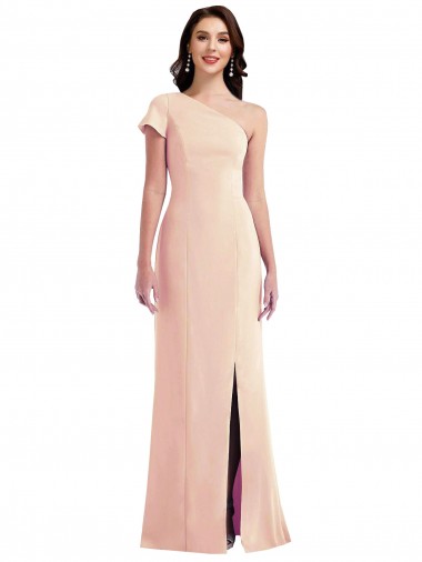 Cap Sleeves One Shoulder Stretch Crepe Nude Long Formal Evening Gown / Prom Dress / Bridesmaid Dress Sydney