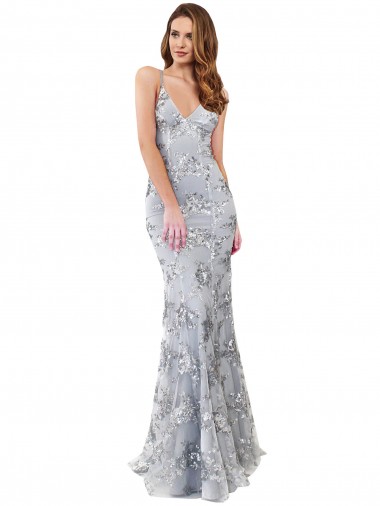 Sleeveless High Neck Stretch Crepe & Sequin Tulle Silver Long Formal Evening Gown / Prom Dress / Bridesmaid Dress Sydney