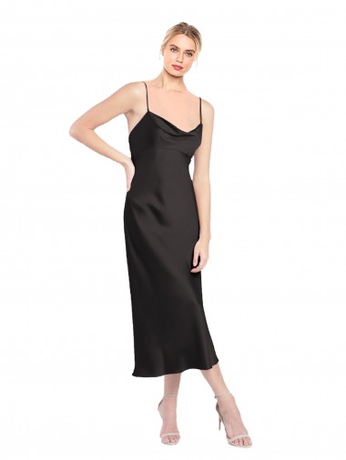 Sleeveless Cowl Neck Stretch Satin Black Midi Length Formal Evening Gown / Prom Dress / Bridesmaid Dress Sydney