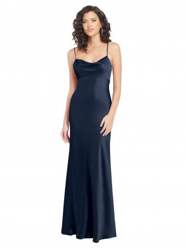 Sleeveless Cowl Neck Stretch Satin Dark Navy Long Black Tie Evening Gown / Prom Dress / Bridesmaid Dress Sydney