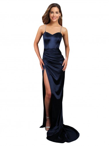 Sleeveless Sweetheart Stretch Satin Dark Navy Long Formal Evening Gown / Prom Dress / Bridesmaid Dress Sydney