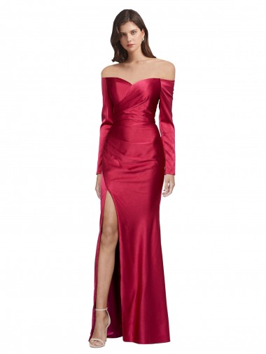Long Sleeves Sweetheart Stretch Satin Dark Red Long Formal Evening Gown / Prom Dress / Bridesmaid Dress Sydney