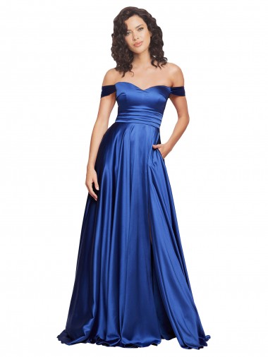 Sleeveless Sweetheart Stretch Satin Royal Blue Sweep Train Formal Evening Gown / Prom Dress / Bridesmaid Dress Sydney