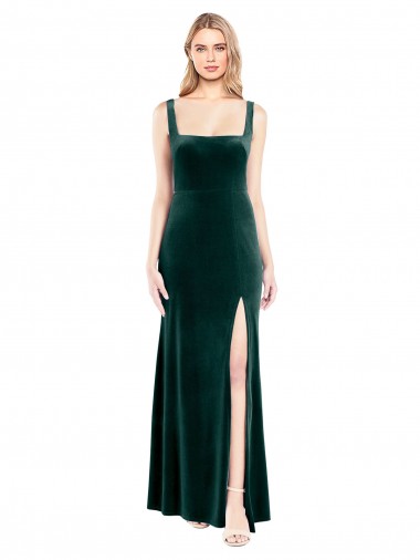 Sleeveless Square Neck Stretch Velvet Dark Green Long Prom Dress / Bridesmaid Dress Sydney