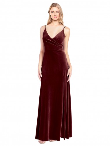 Sleeveless V-Neck Stretch Velvet Burgundy Long Black Tie Prom Dress / Bridesmaid Dress Sydney