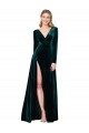 Long Sleeves V-Neck Stretch Velvet Dark Green Sweep Train Black Tie Evening Gown / Prom Dress / Bridesmaid Dress Sydney