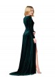 Long Sleeves V-Neck Stretch Velvet Dark Green Sweep Train Black Tie Evening Gown / Prom Dress / Bridesmaid Dress Sydney
