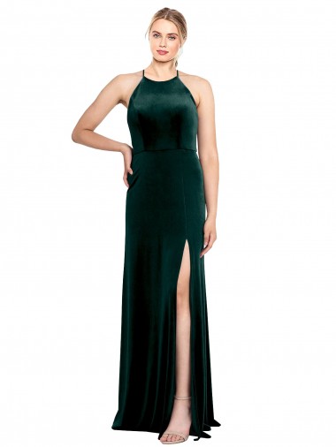 Sleeveless Jewel Neck Stretch Velvet Dark Green Long Prom Dress / Bridesmaid Dress Sydney