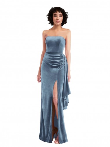 Sleeveless Strapless Stretch Velvet Dusty Blue Long Formal Evening Gown / Prom Dress / Bridesmaid Dress Sydney