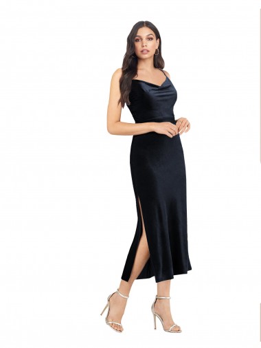 Sleeveless Cowl Neck Stretch Velvet Dark Navy Midi Length Formal Evening Gown / Prom Dress / Bridesmaid Dress Sydney