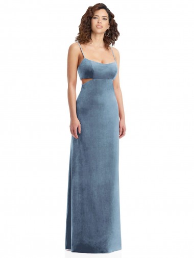 Sleeveless Square Neck Stretch Velvet Dusty Blue Long Formal Evening Gown / Prom Dress / Bridesmaid Dress Sydney
