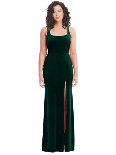 Sleeveless Square Neck Stretch Velvet Dark Green Long Semi Formal Evening Dress / Prom Dress / Bridesmaid Dress Sydney