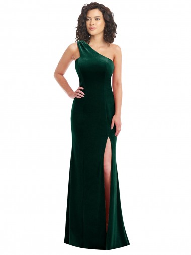 Sleeveless One Shoulder Stretch Velvet Dark Green Long Black Tie Prom Dress / Bridesmaid Dress Sydney