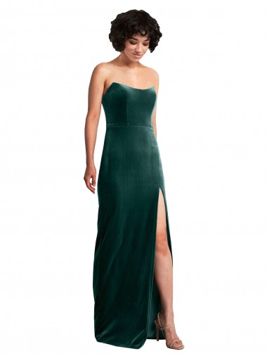 Sleeveless Strapless Stretch Velvet Dark Green Long Black Tie Evening Gown / Prom Dress / Bridesmaid Dress Sydney